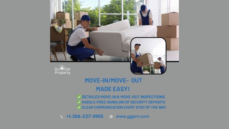Property manager inspecting a rental unit during tenant move-in in Saskatoon.